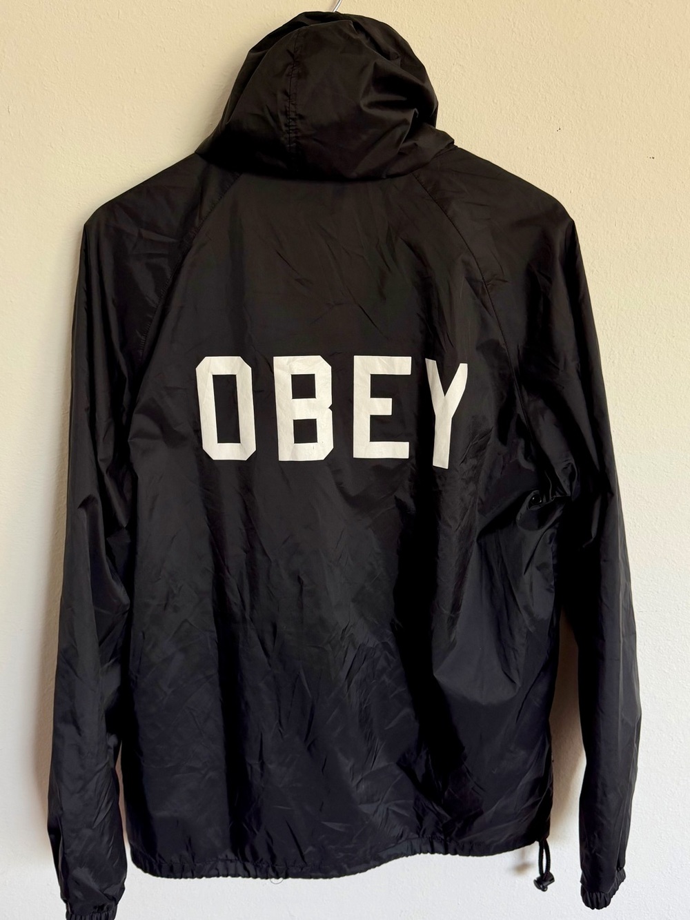 Obey  Black Hooded Windbreaker Jacket / Quater Zip Pull Over